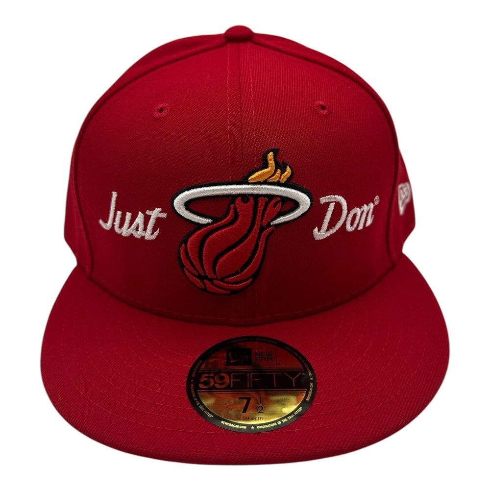 New Era X Just Don Miami Heat Hat Cap Sz 7 1/2 Red 59Fifty Fitted NBA Basketball